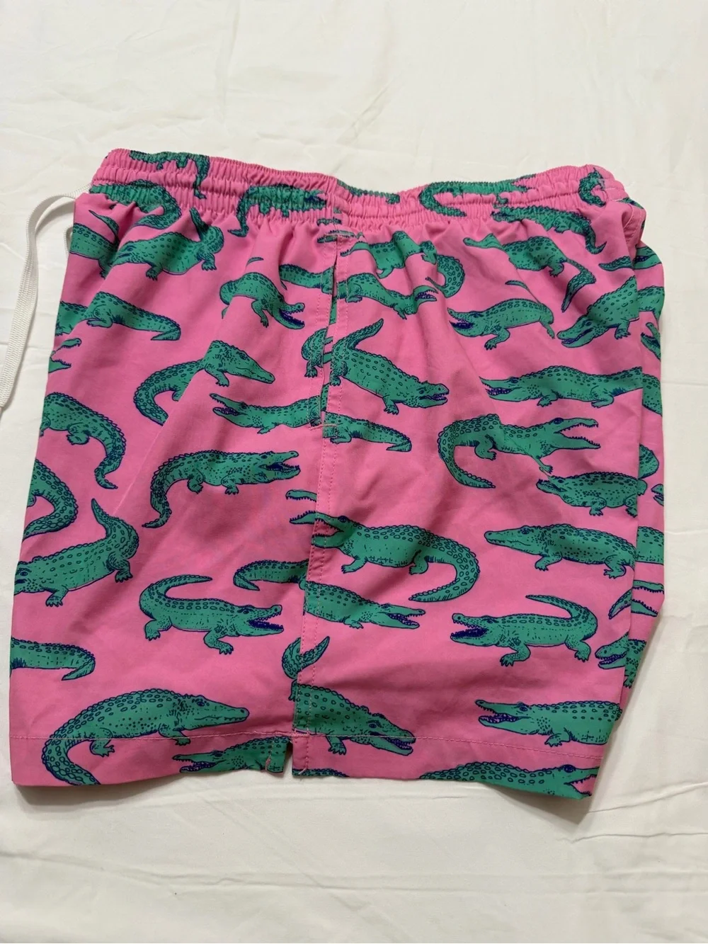 chubbies Pink Swim Trunks with Green Crocodile Print